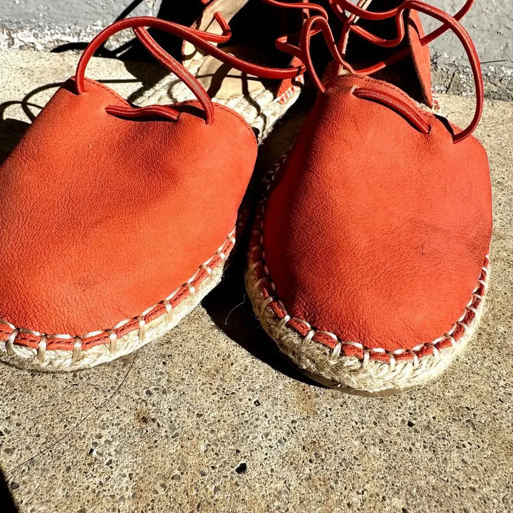 Eileen Fisher Lace Espadrilles Leather Sandals Closed Toe Tangelo Orange 6